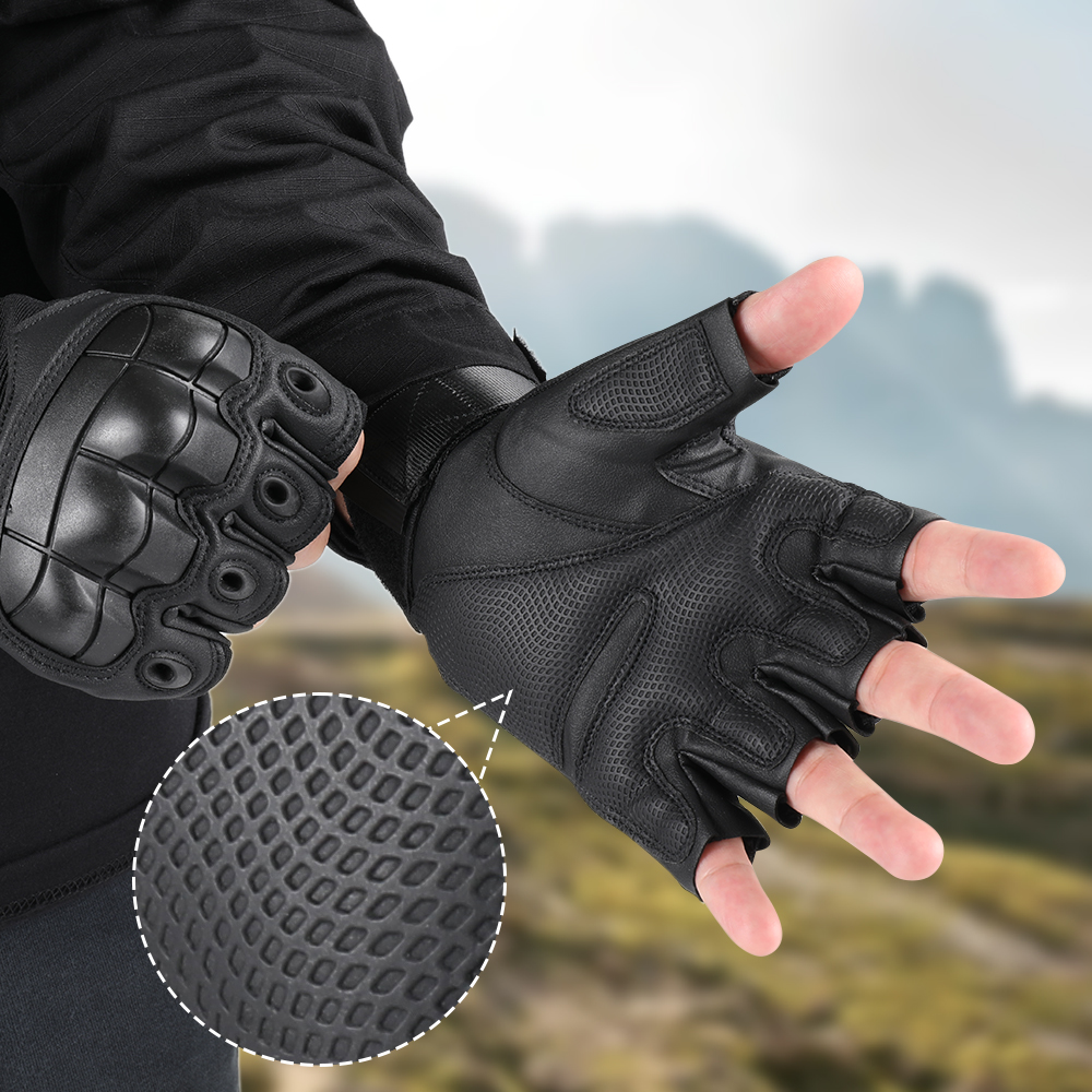 Army Tactical Fingerless Glove Military Hard Rubber Half Finger Gloves Airsoft Paintball Bicycle Shooting Work Mittens Men Gear
