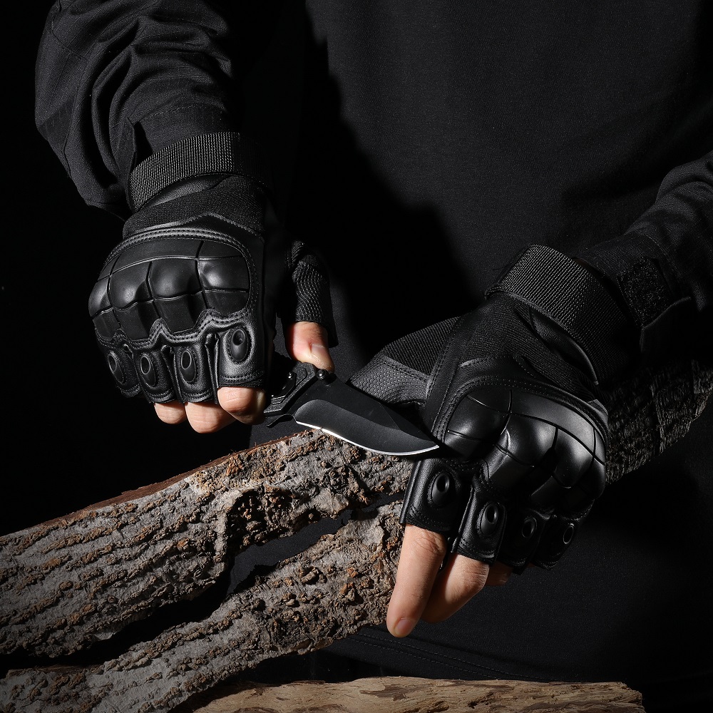 Army Tactical Fingerless Glove Military Hard Rubber Half Finger Gloves Airsoft Paintball Bicycle Shooting Work Mittens Men Gear